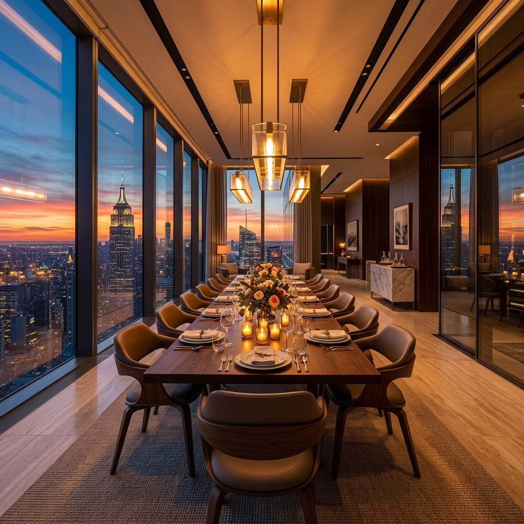 Premium dining room with walnut table and designer chairs