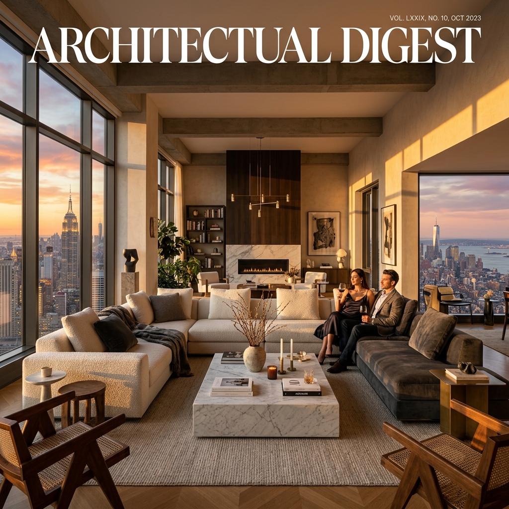Luxury Living Room Sunset Scene