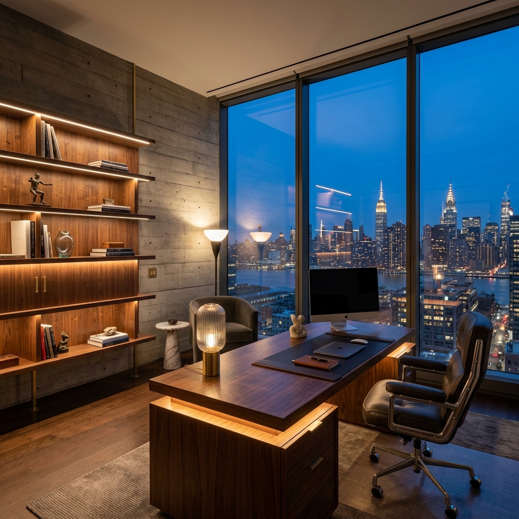 Premium home office with dark walnut desk